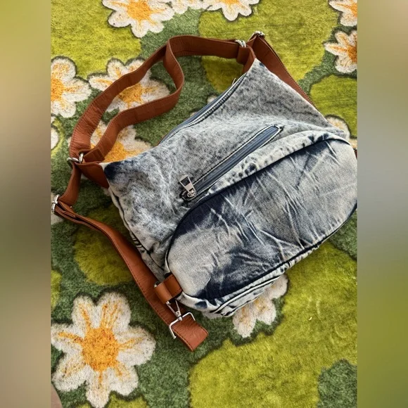 Stylish Denim and Brown Women's Bag - Picture 4 of 4